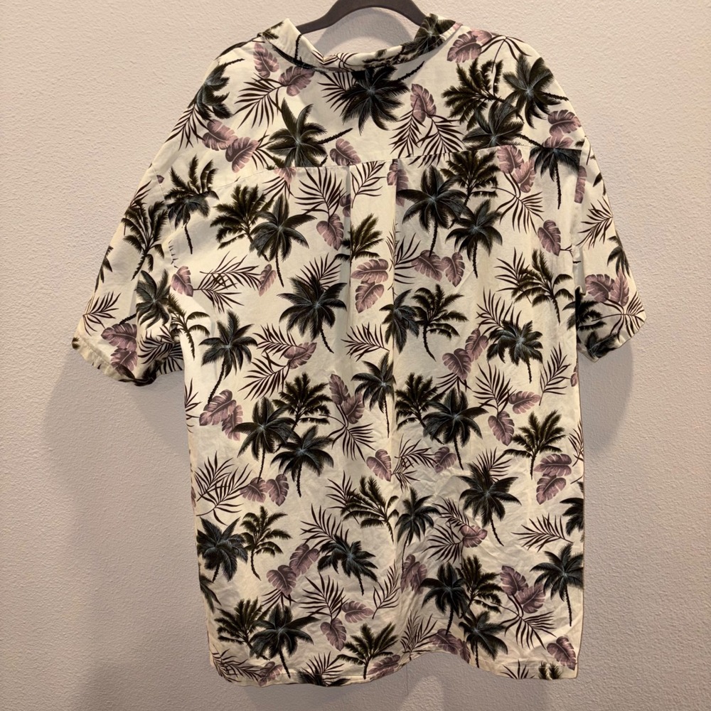 Palmwave Hawaii Mens 3XL Tropical Palm Tree Cotton Button Up Shirt Cream - Picture 2 of 7